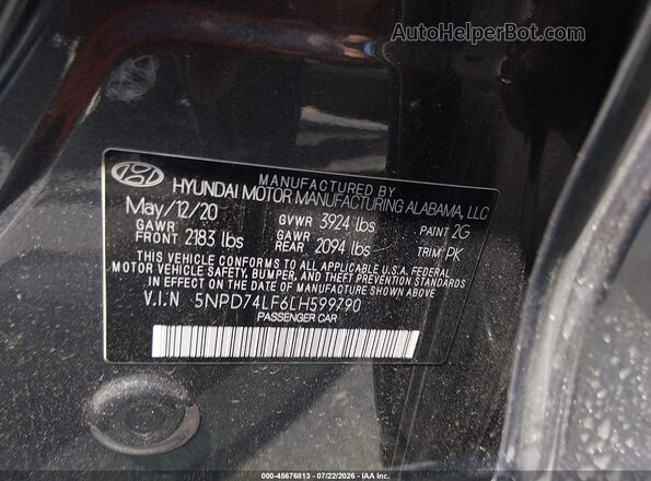 5NPD74LF6LH599790 2020 HYUNDAI ELANTRA Gray Вид підкапотного простору