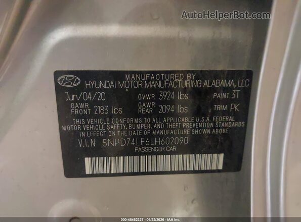 5NPD74LF6LH602090 2020 HYUNDAI ELANTRA Серебряный Вид подкапотного пространства