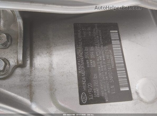 5NPD74LF6LH612375 2020 HYUNDAI ELANTRA Gray Vista del compartimento del motor