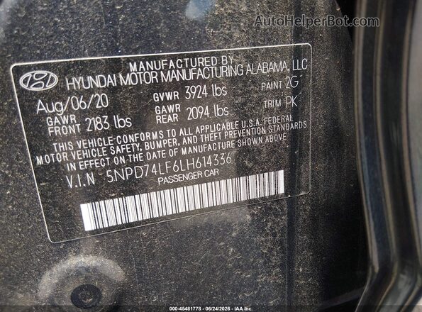 5NPD74LF6LH614336 2020 HYUNDAI ELANTRA Gray Vista del compartimento del motor