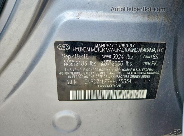 5NPD74LF7HH135334 2017 HYUNDAI ELANTRA Silver Вид підкапотного простору