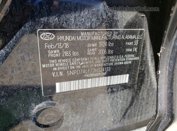 5NPD74LF7JH324135 2018 HYUNDAI ELANTRA Black ძრავის განყოფილების ხედი