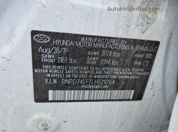 5NPD74LF7LH529764 2020 HYUNDAI ELANTRA White Вид підкапотного простору