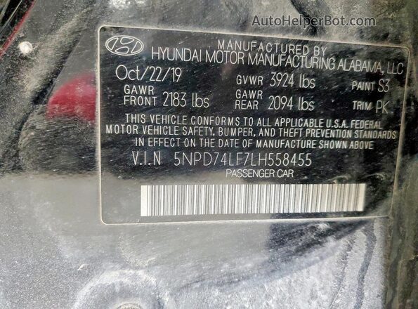 5NPD74LF7LH558455 2020 HYUNDAI ELANTRA Серый Вид подкапотного пространства