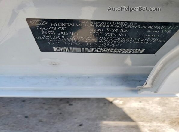 5NPD74LF7LH590029 2020 HYUNDAI ELANTRA White Вид підкапотного простору