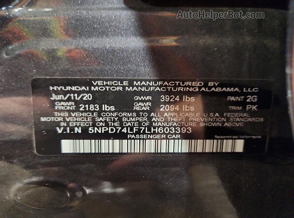 5NPD74LF7LH603393 2020 HYUNDAI ELANTRA Серый Вид подкапотного пространства