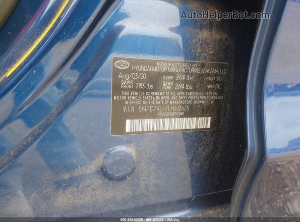 5NPD74LF7LH612675 2020 HYUNDAI ELANTRA Blue Вид підкапотного простору