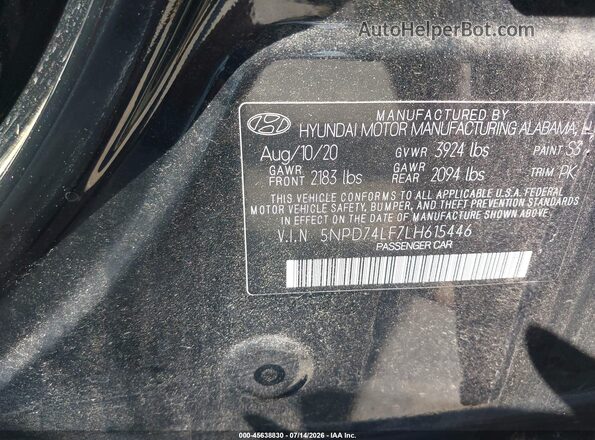 5NPD74LF7LH615446 2020 HYUNDAI ELANTRA Black Вид підкапотного простору