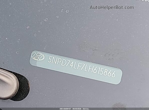 5NPD74LF7LH615866 2020 HYUNDAI ELANTRA Синий Вид подкапотного пространства