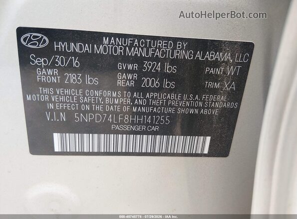 5NPD74LF8HH141255 2017 HYUNDAI ELANTRA Beige Vista del compartimento del motor