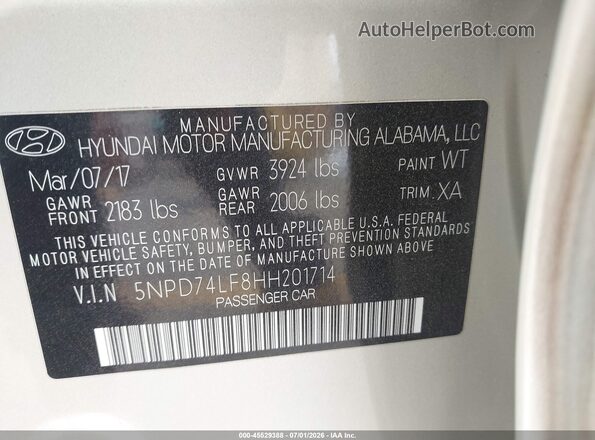 5NPD74LF8HH201714 2017 HYUNDAI ELANTRA Gold Շարժիչի բաժամունքի տեսք