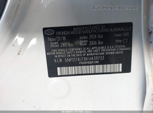 5NPD74LF8KH439733 2019 HYUNDAI ELANTRA Белый Вид подкапотного пространства