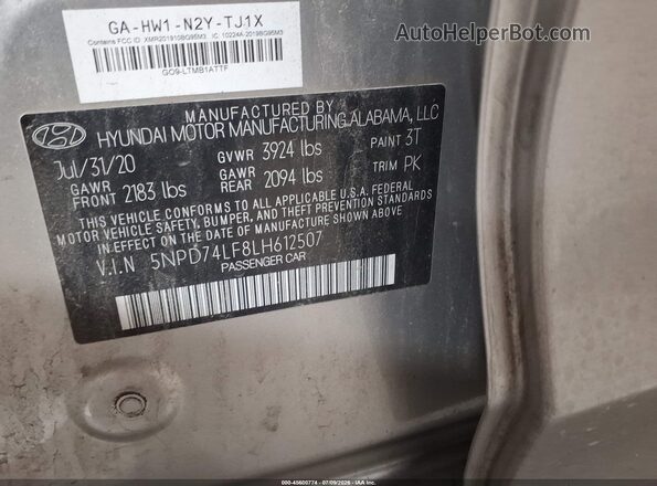 5NPD74LF8LH612507 2020 HYUNDAI ELANTRA Gray Engine compartment view