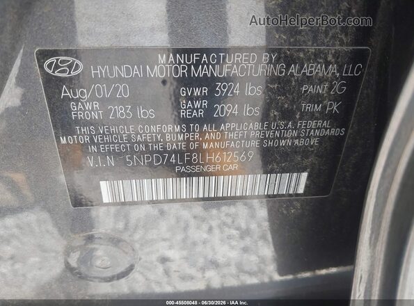 5NPD74LF8LH612569 2020 HYUNDAI ELANTRA Gray Engine compartment view
