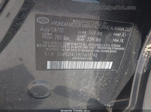 5NPD74LF8LH613348 2020 HYUNDAI ELANTRA  Вид подкапотного пространства