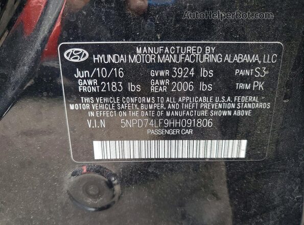 5NPD74LF9HH091806 2017 HYUNDAI ELANTRA Black Widok komory silnika