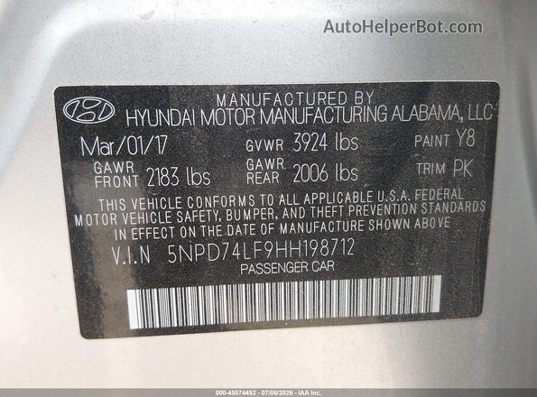 5NPD74LF9HH198712 2017 HYUNDAI ELANTRA Silver Engine compartment view