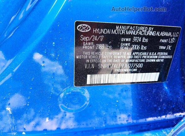 5NPD74LF9JH277500 2018 HYUNDAI ELANTRA Blue Vista del compartimento del motor