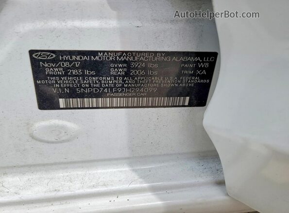 5NPD74LF9JH294099 2018 HYUNDAI ELANTRA Белый Вид подкапотного пространства