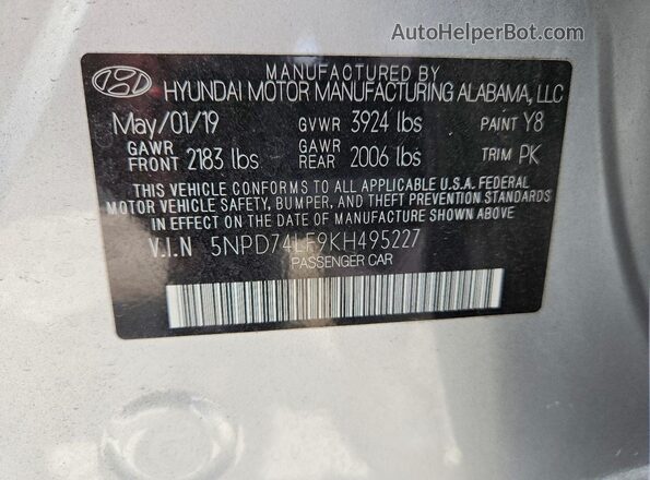 5NPD74LF9KH495227 2019 HYUNDAI ELANTRA Silver Widok komory silnika