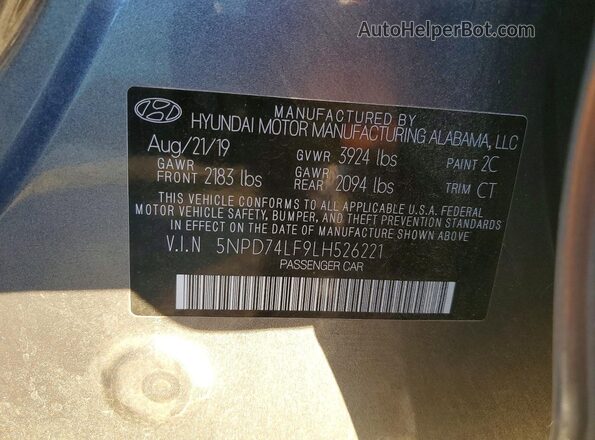 5NPD74LF9LH526221 2020 HYUNDAI ELANTRA Серый Вид подкапотного пространства