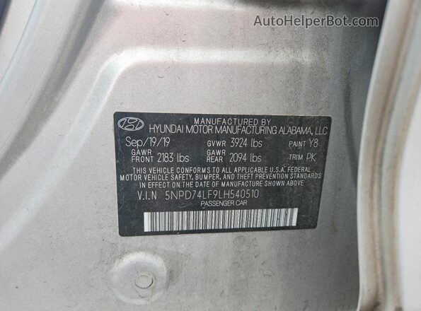 5NPD74LF9LH540510 2020 HYUNDAI ELANTRA Silver Engine compartment view