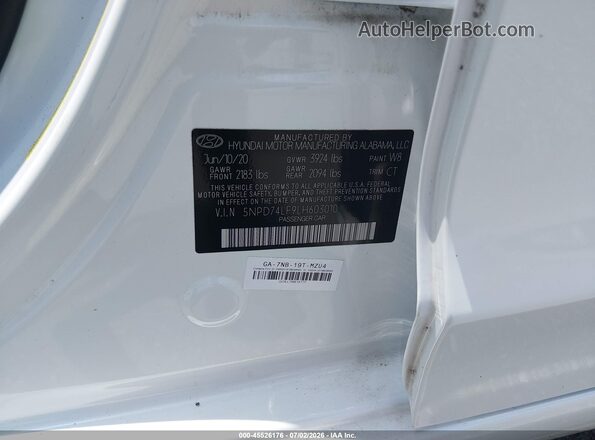 5NPD74LF9LH603010 2020 HYUNDAI ELANTRA White Widok komory silnika