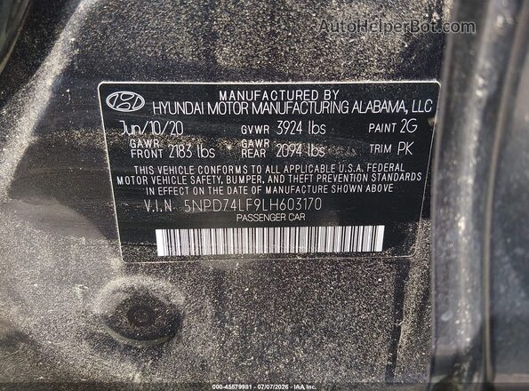 5NPD74LF9LH603170 2020 HYUNDAI ELANTRA Gray Vista del compartimento del motor
