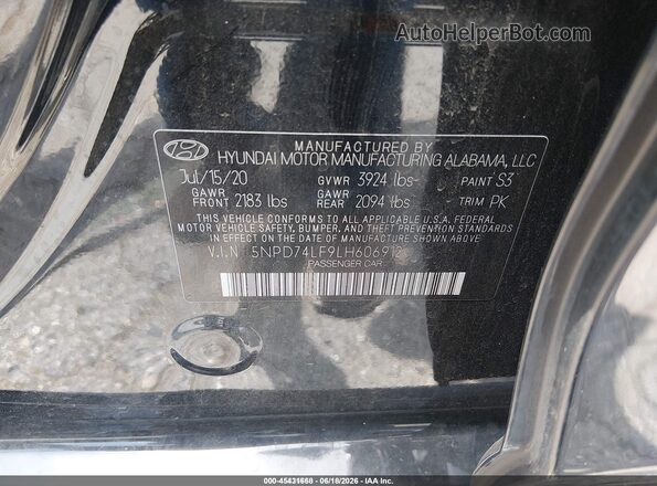 5NPD74LF9LH606912 2020 HYUNDAI ELANTRA Black Widok komory silnika