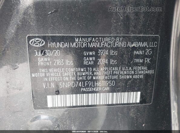 5NPD74LF9LH611950 2020 HYUNDAI ELANTRA Gray Vista del compartimento del motor
