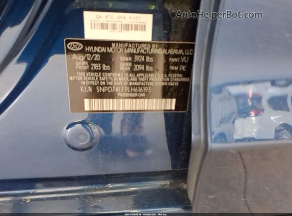 5NPD74LF9LH616193 2020 HYUNDAI ELANTRA Blue Widok komory silnika