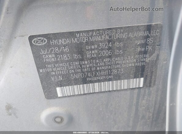 5NPD74LFXHH112873 2017 HYUNDAI ELANTRA Silver Շարժիչի բաժամունքի տեսք