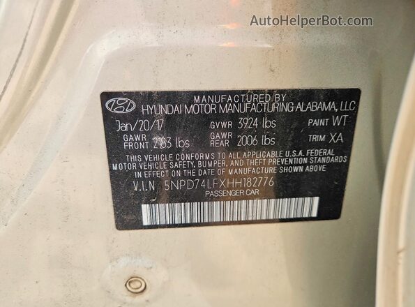 5NPD74LFXHH182776 2017 HYUNDAI ELANTRA Tan Вид підкапотного простору