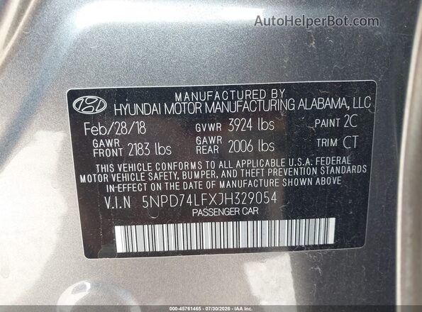 5NPD74LFXJH329054 2018 HYUNDAI ELANTRA Gray Շարժիչի բաժամունքի տեսք