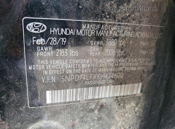 5NPD74LFXKH474600 2019 HYUNDAI ELANTRA Black Вид підкапотного простору