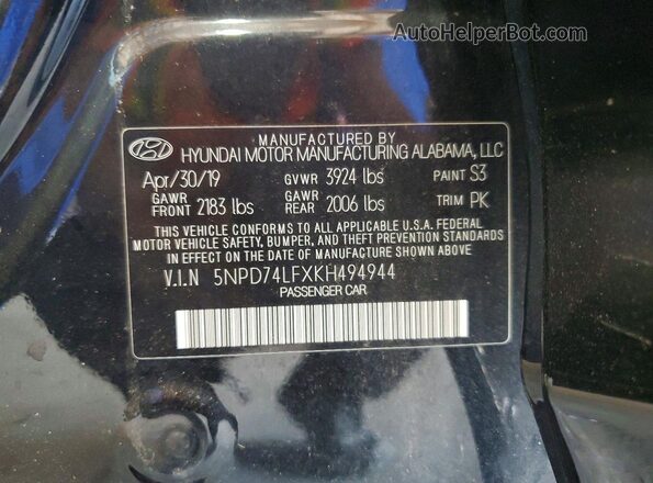 5NPD74LFXKH494944 2019 HYUNDAI ELANTRA Black Շարժիչի բաժամունքի տեսք