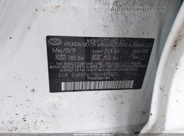 5NPD74LFXKH495690 2019 HYUNDAI ELANTRA White Вид підкапотного простору