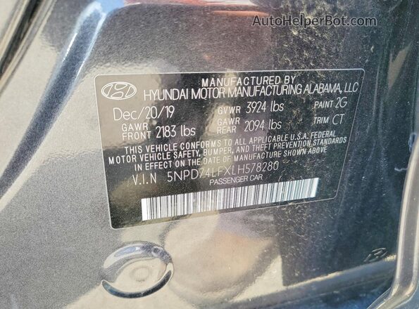 5NPD74LFXLH578280 2020 HYUNDAI ELANTRA Charcoal Widok naklejki z numerem VIN