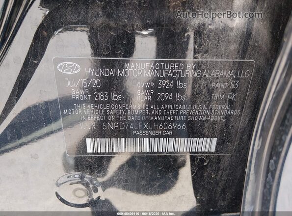 5NPD74LFXLH606966 2020 HYUNDAI ELANTRA Black Engine compartment view