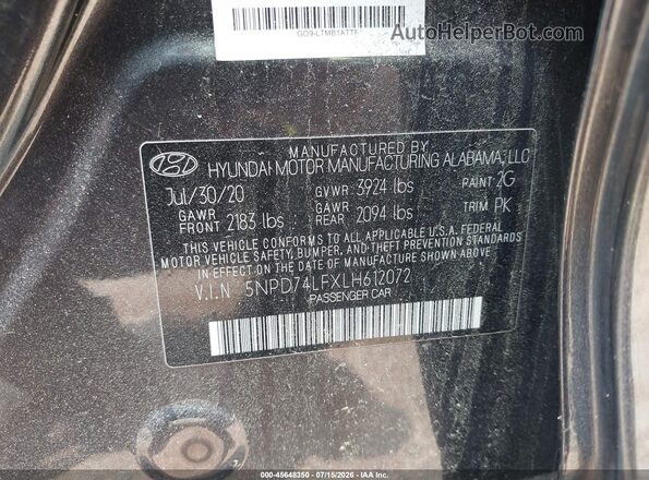 5NPD74LFXLH612072 2020 HYUNDAI ELANTRA Gray Widok komory silnika