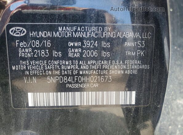 5NPD84LF0HH021673 2017 HYUNDAI ELANTRA Black Vista del compartimento del motor