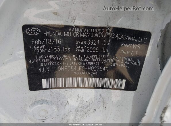 5NPD84LF0HH027540 2017 HYUNDAI ELANTRA White Вид підкапотного простору