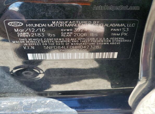 5NPD84LF0HH042328 2017 HYUNDAI ELANTRA Black VIN sticker view