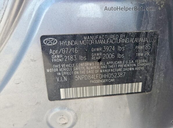 5NPD84LF0HH052387 2017 HYUNDAI ELANTRA Silver ძრავის განყოფილების ხედი