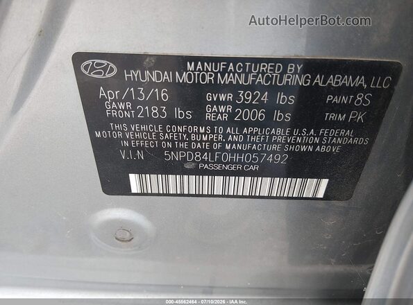 5NPD84LF0HH057492 2017 HYUNDAI ELANTRA Серебряный Вид подкапотного пространства