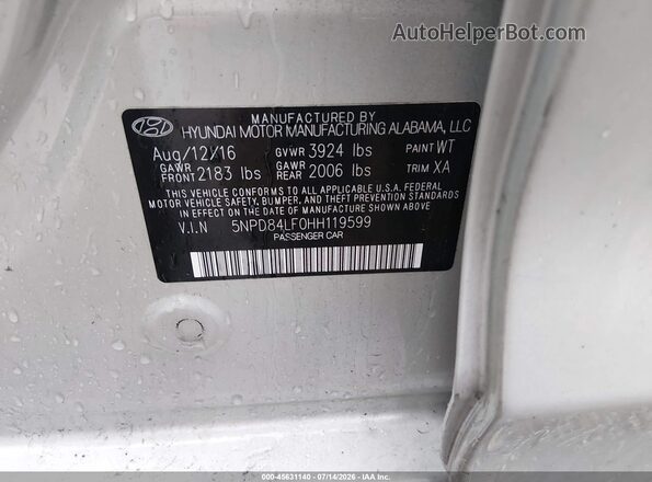 5NPD84LF0HH119599 2017 HYUNDAI ELANTRA Champagne Вид подкапотного пространства