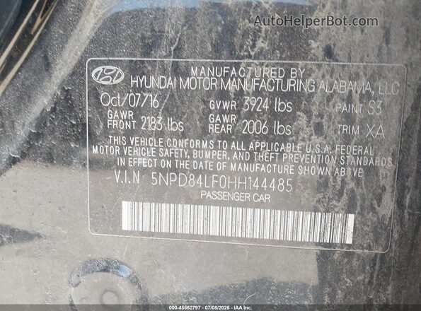 5NPD84LF0HH144485 2017 HYUNDAI ELANTRA Black Շարժիչի բաժամունքի տեսք