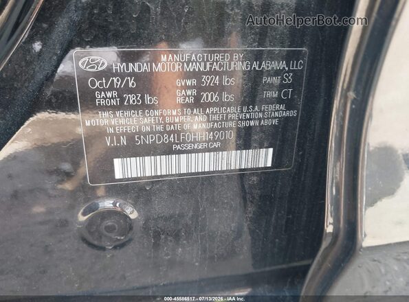 5NPD84LF0HH149010 2017 HYUNDAI ELANTRA Black Engine compartment view