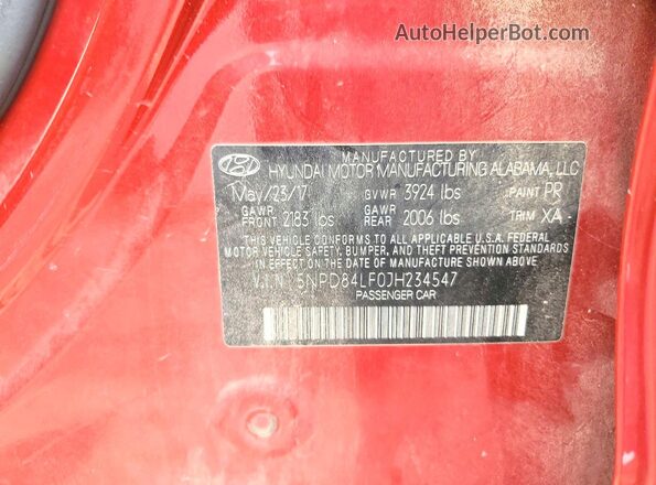 5NPD84LF0JH234547 2018 HYUNDAI ELANTRA Red ძრავის განყოფილების ხედი