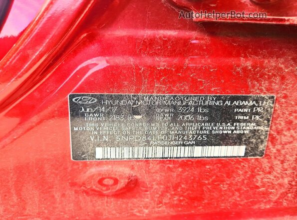 5NPD84LF0JH243765 2018 HYUNDAI ELANTRA Красный Вид подкапотного пространства